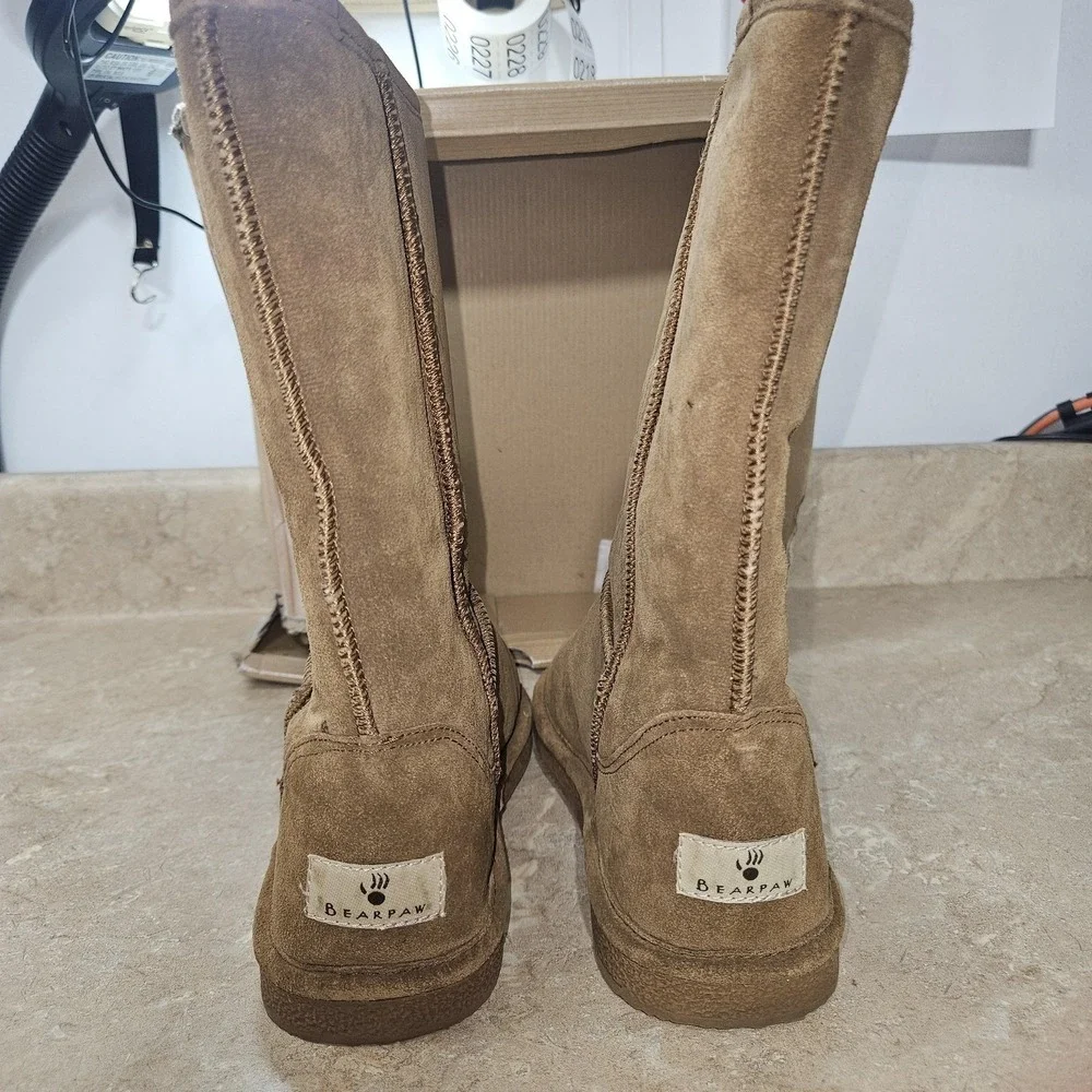 Bearpaw Boots‎ Womens Size 7 Tan Suede Sheepskin Wool Lined Classic Winter Warm